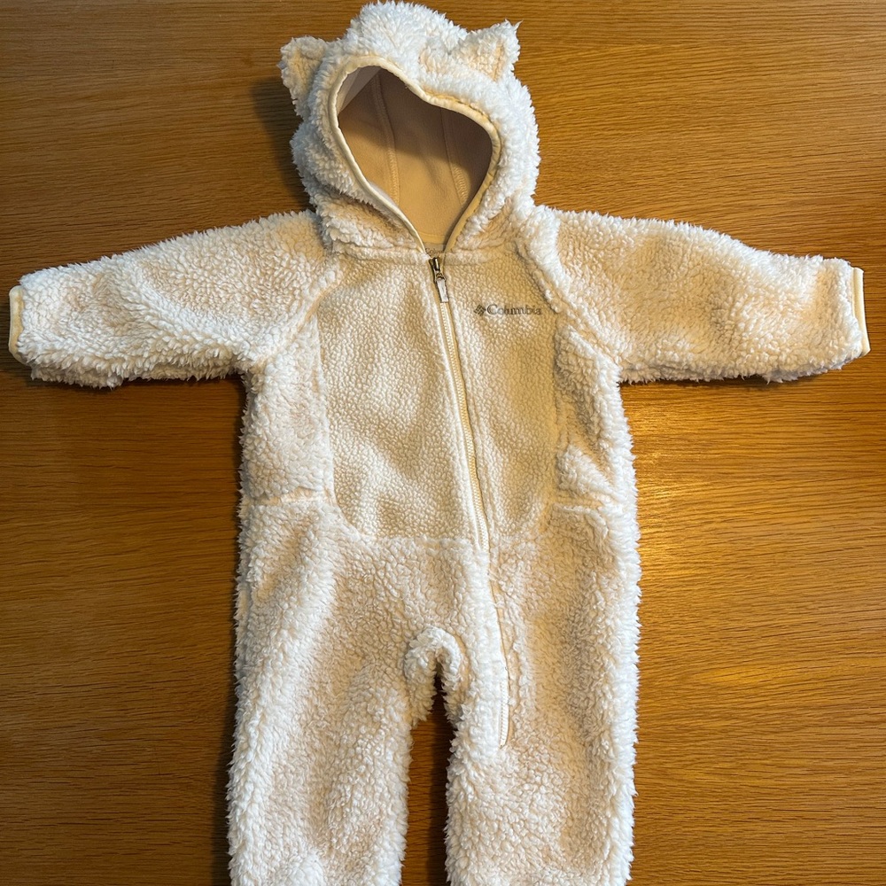 Columbia Cream Sherpa Footie with Bear Hood